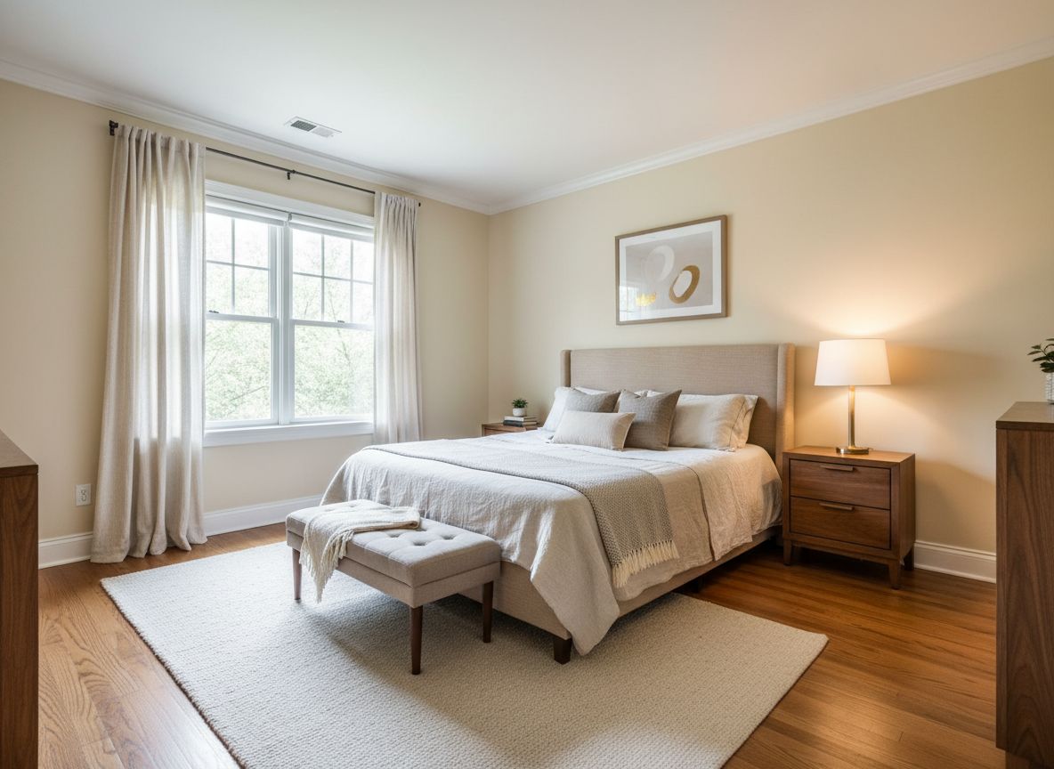 Furnished bedroom rendering of the 1-bedroom apartment